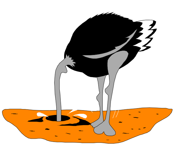 The black and white cartoon shows a bird with its head inside an open hole on ground level next to water droplets falling into it from above; there is no text present in this image.