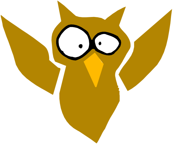 The image shows a cartoon owl with an exaggeratedly large head compared to its body, set against a plain background without any other discernible elements present in this small clip-art format.