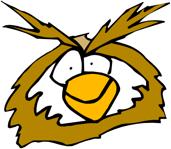 The image shows a cartoon of an anthropomorphic bird with exaggerated features such as large eyes and beak, wearing what appears to be armor on its body.