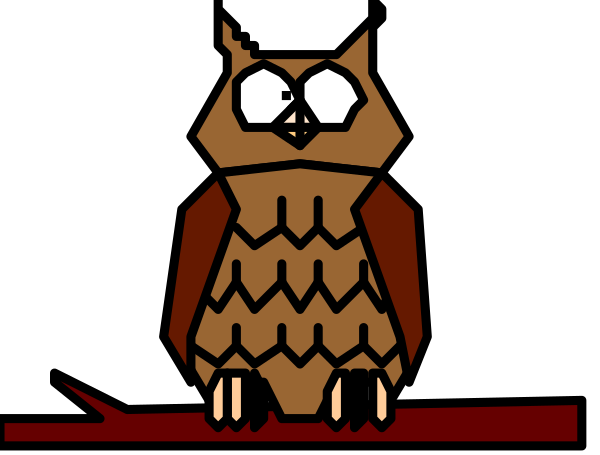 The image shows a cartoon owl sitting on top of an unseen surface with its wings spread out behind it; there is no background detail provided in this clip-art representation.