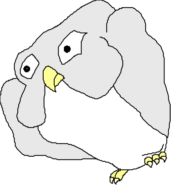 The first frame shows a cartoon owl with an exaggeratedly surprised expression looking upwards to its right; it has large eyes wide open in shock. In the second frame, we see another image of the same character from behind and slightly above, now showing that there is no head on this side as if something was removed or taken away.