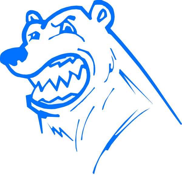 The image shows a cartoon of an animated bear with its mouth open as if speaking or shouting, set against a black background.