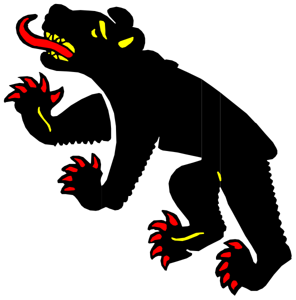 The image shows a black background with two red shapes that resemble animal paws on either side of what appears to be an abstract design in between them; it is unclear if these elements represent anything specific due to their simplicity and lack of detail, but there's no text or human figures present.