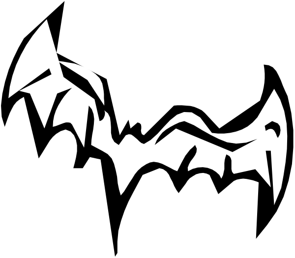 The black and white silhouette of a bat with its wings spread out against an unseen background.