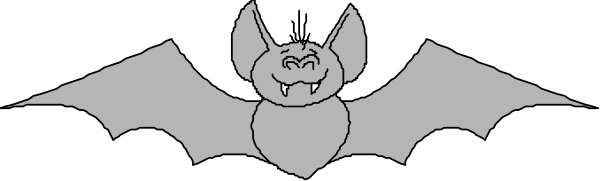 The image shows a black bat with wings spread against a white background on top of an orange banner that has two cartoon eyes drawn in the shape of hearts at either end.