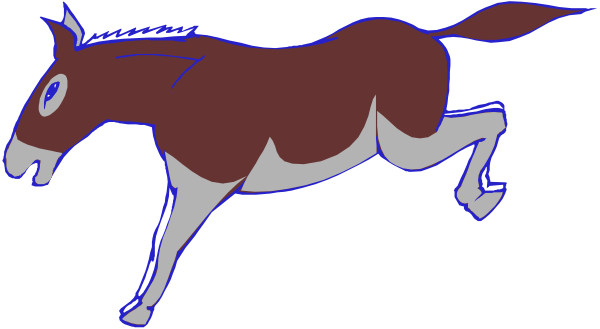 The image shows a cartoon of two horses running side by side with their heads down; there is no text present within this small clip-art picture.