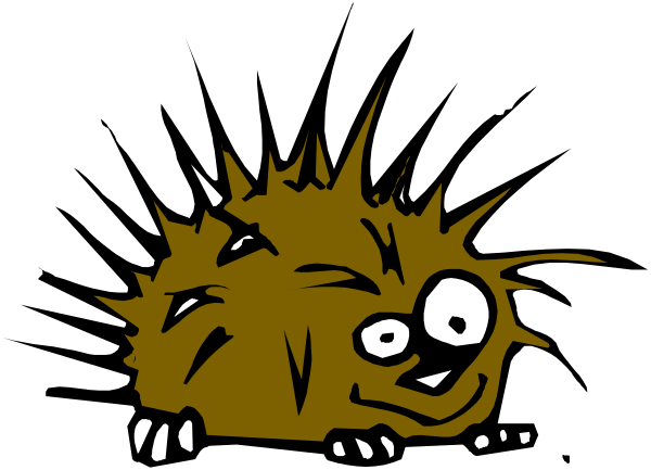 The image shows a cartoon of an animal with big eyes that appears to be smiling at something offscreen; it's set against a black background with white dots scattered around.