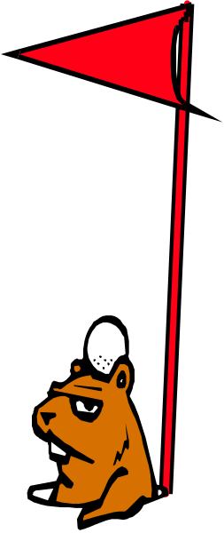 The image shows a cartoon of an animal holding onto a flagpole with its paws while standing on top of it; there is also another smaller figure in front of them that appears to be wearing sunglasses and has their arms crossed, positioned as if looking at or interacting with the main character.