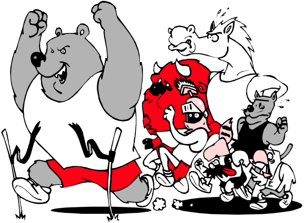 The black and white cartoon features a group of animated characters that appear to be anthropomorphic bears engaging with each other in various ways; one bear is cheering while another looks angry at him, surrounded by smaller figures who seem excited about something happening off-screen.