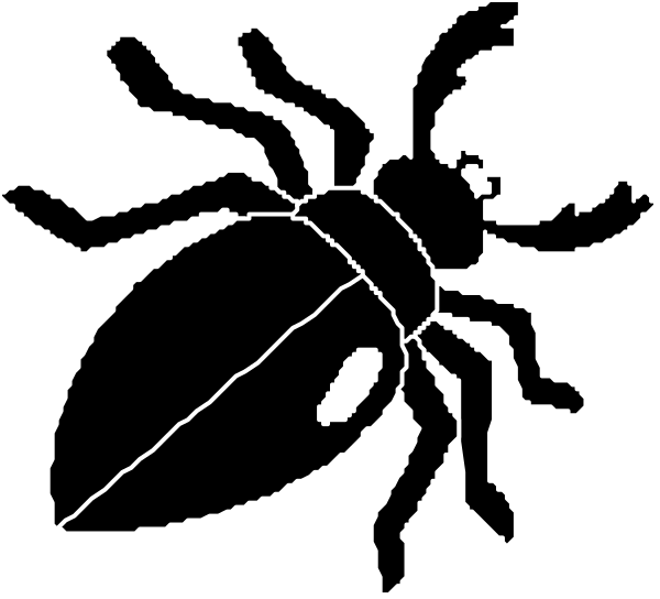 The black and white silhouette of a bug with antennae on top of its head is shown against an unseen background in this clip-art image.