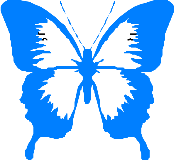 The image shows a blue butterfly with two wings on it against an unseen background.
