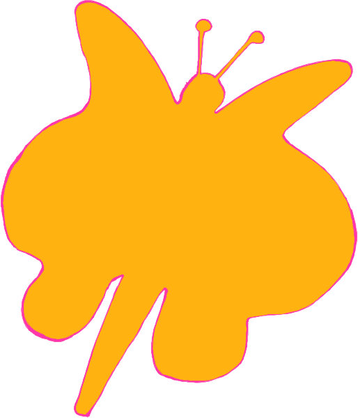 The image shows a stylized orange butterfly with two antennae on top of its head against an unadorned background.