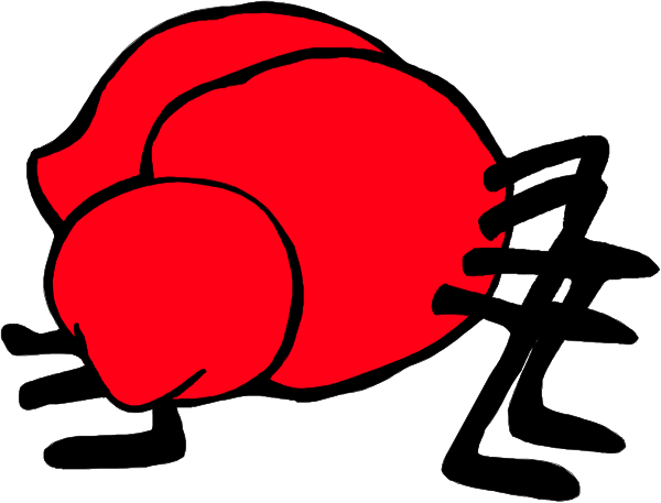 The image shows a red cartoon chicken with black eyes sitting on top of an Asian character that appears to be Chinese text in white font against a gray background.