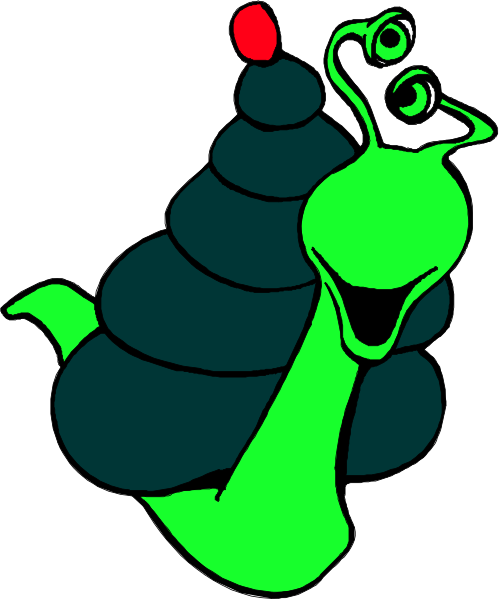 The image shows a cartoon character that resembles an animated snail with green skin, wearing what appears to be chef attire including a black hat adorned with red pompom on top of its head and holding a rolling pin in one hand while standing upright against a white background.