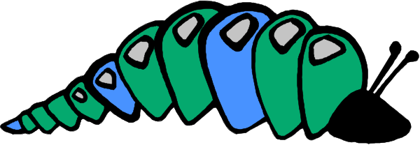 The image shows a cartoon caterpillar with six segments on its body resting atop what appears to be an open book.