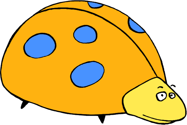 The image shows a cartoon of an orange snail with blue spots next to another smaller snail that is also orange but has yellow stripes on its back.