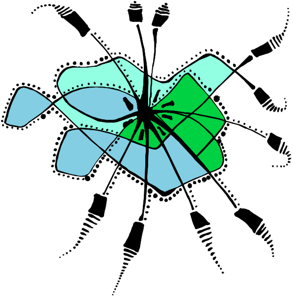 The images show a black background with two different designs: on top there's an abstract pattern resembling a map of Europe in shades of blue; below it is another design that appears to be a stylized, colorful representation of what could possibly represent a flower or plant-like structure.
