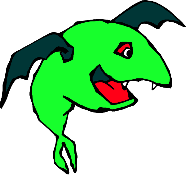 The image shows a cartoon of an anthropomorphic green frog with large eyes wearing a red cape flying through mid-air against a white background.