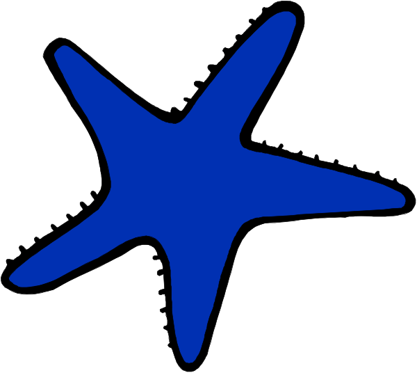 The image shows a blue starfish with six points against a white background.