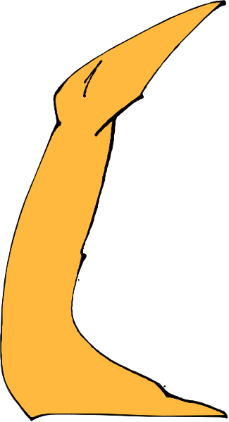 The image shows a black arrow pointing to an orange object that resembles a bird with its wings spread out against a white background.