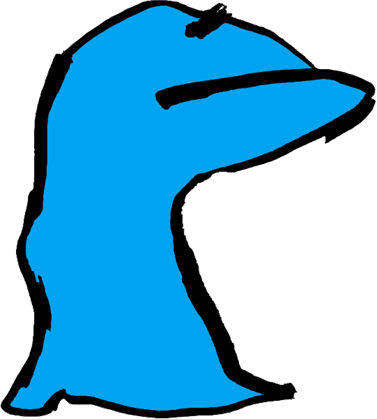 The image shows a blue cartoon shark with an open mouth against a white background.