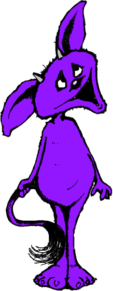 The image shows a purple cartoon character resembling an elephant standing next to another smaller figure that appears to be a mouse with large ears on its head; both characters have exaggerated facial expressions suggesting surprise, and there is no background detail provided in this clip-art style illustration.