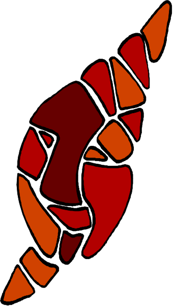 The image shows a stylized red lobster with its claws open against an abstract background that resembles a flag design in shades of gray and white.