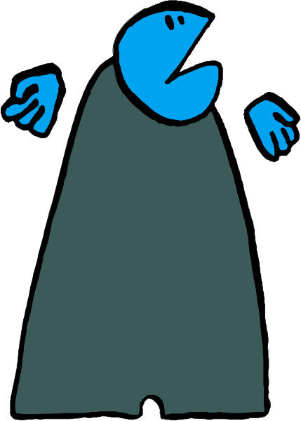 The image shows a cartoon of an animated character with blue skin standing on top of what appears to be a brown surface next to some text that is partially obscured by the figure's body; there seems to be no interaction between them, and it looks like a simple illustration without any additional context or setting.