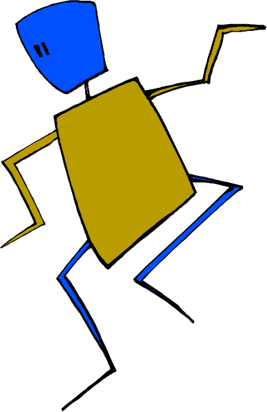 The image shows a cartoon of an animated character running with its arms outstretched against a plain background.