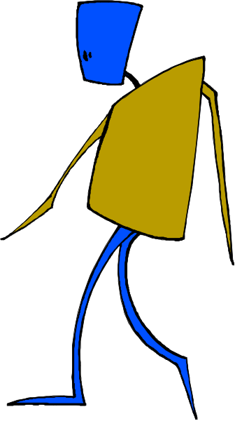 The image shows a cartoon of an animated character walking with its arms outstretched on either side while carrying what appears to be a yellow box over one shoulder.