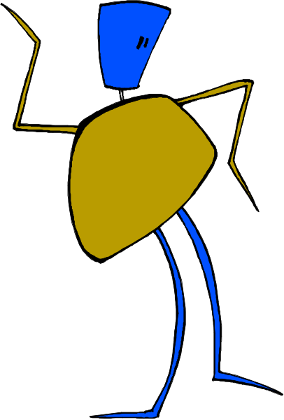 The image shows a cartoon of an insect with humanoid features standing on two legs against a plain background.