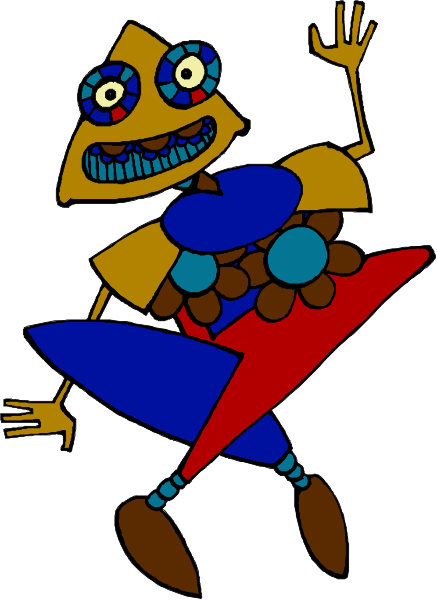 The image shows a cartoon character that resembles an alien with large eyes, standing on two legs while holding what appears to be a small object in its hand.