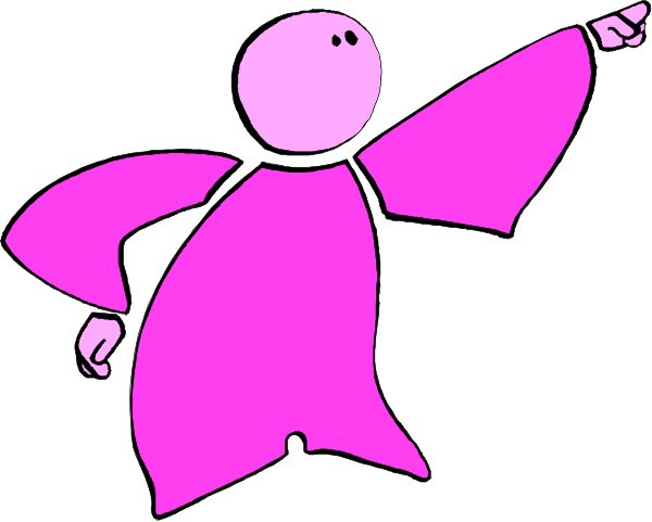 The image shows a cartoon of an animated character pointing to something offscreen with their right hand while standing on what appears to be a white surface against a gray background.