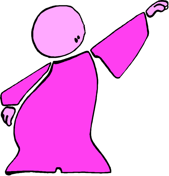The image shows two stick figure drawings of a person with purple clothing on either side against white backgrounds; both figures have arms outstretched in front of them as if reaching for something above their heads.