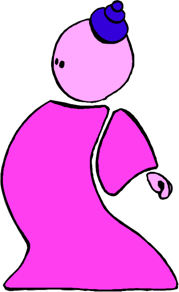 The image shows a cartoon of an animated character with purple hair wearing glasses standing next to what appears to be a pink figure that could represent another person or object; both characters have black outlines against a white background, and there is no text present in this clip-art style illustration.