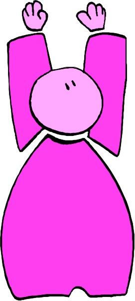 The image shows a cartoon of an animated character with pink hair who appears to be jumping upwards while wearing purple clothing; there is no background detail provided in this clip-art format.