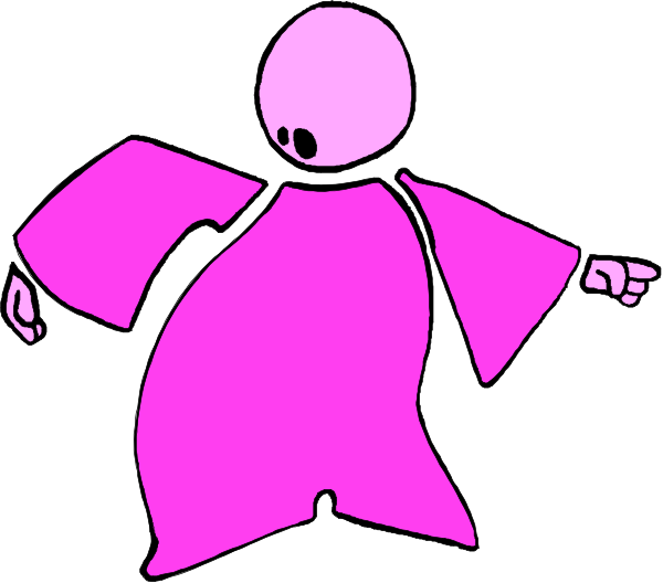 The image shows a pink stick figure of an animated character with arms outstretched on either side as if dancing or performing some action in front of what appears to be a white background.