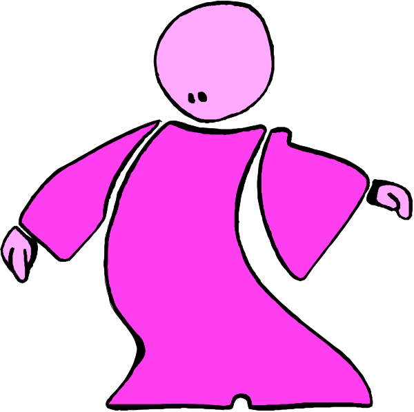 The image shows a pink stick figure of an animated character performing ballet moves with arms outstretched on either side while standing in front of what appears to be a purple background that could represent clothing due to its color and shape, but it's not clear if there is anything else present or any specific actions taking place.