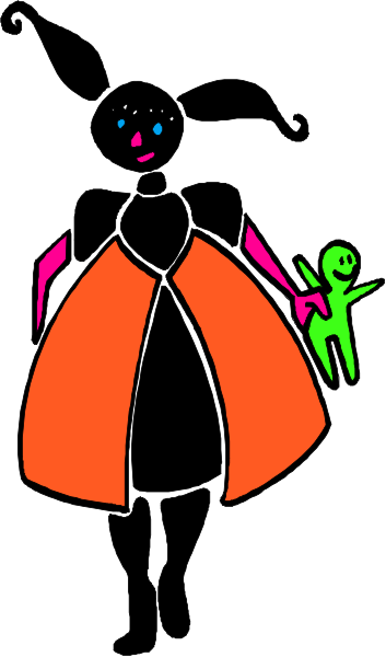 The image shows a cartoon of an animated character dressed as a jester with red clothing holding what appears to be a small green creature in its hand while standing on top of a castle-like structure.