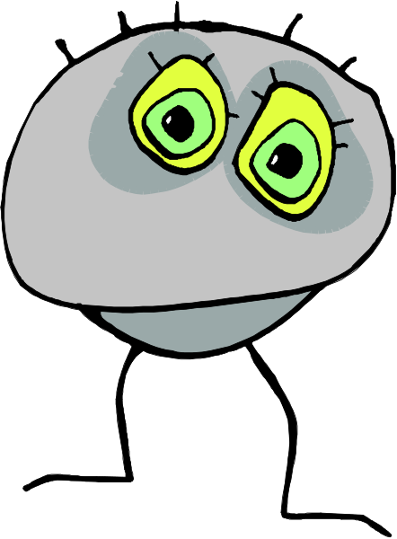 The image shows a cartoon of an anthropomorphic blob with two eyes looking upwards to its left side against a plain background.