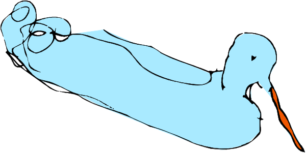 The image shows a cartoon of two birds with long necks flying over water; there is no text present within this small clip-art picture.