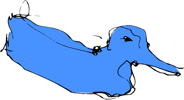 The image shows a blue bird with an exaggeratedly long beak flying over water against a white background.