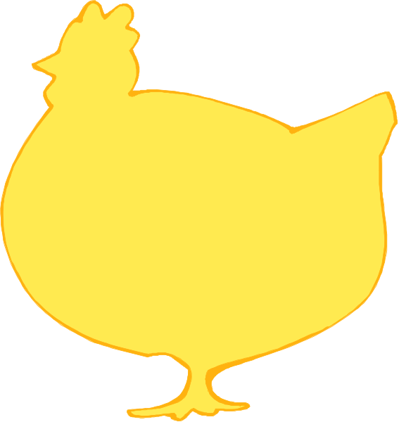 The image shows a cartoon chicken with an exaggeratedly large body compared to its head on top of it next to another smaller yellow silhouette that appears to be a chick.