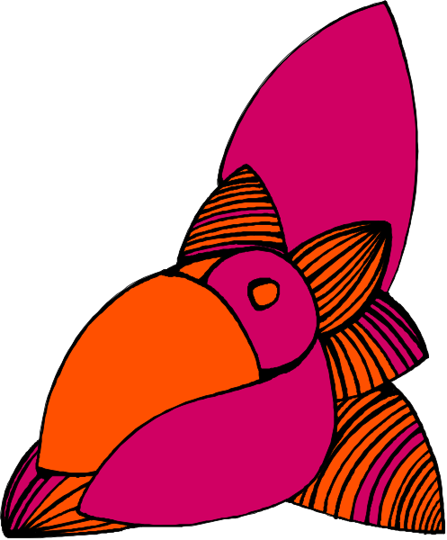 The image shows a colorful parrot with pink feathers on its head sitting next to an orange flower.
