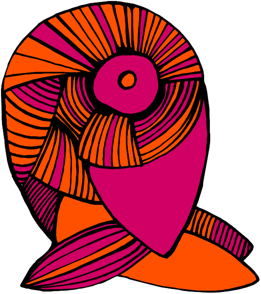 The image shows a stylized owl with an abstract design on its body against a black background.