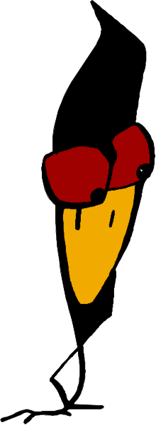 The image shows a cartoon of an ice cream cone with two scoops on top against a gray background; it is divided into four quadrants by white lines that create diagonal stripes across each quadrant, and in one corner there's a small black-and-white figure resembling the head of a bird.