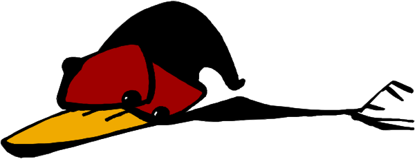 The image shows a cartoon of an animal lying down with its head resting on another object that appears to be made out of two pieces connected by a line; there is no text present in this clip-art illustration, and it does not depict any actions or settings beyond what has been described.