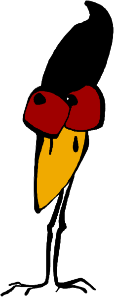 The image shows a cartoon bird with red eyes peeking out from behind what appears to be an open book page on which it is standing; there's no text present in this portion of the clip-art, and only one half of its body can be seen due to perspective distortion caused by the camera angle.