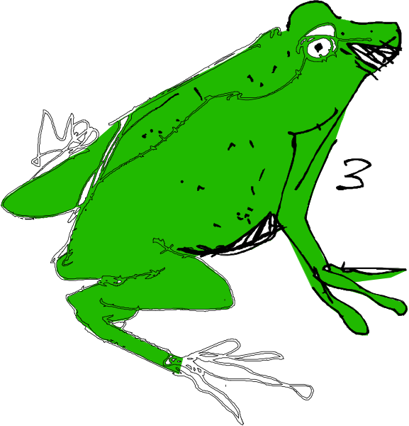 The image shows a green frog with its mouth open wide against two different backgrounds: on top is white, while below it's black.