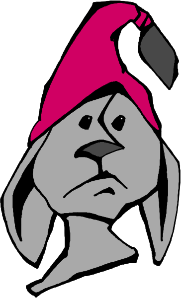 The image features a cartoon rabbit wearing an elf hat with ears sticking out of it against a white background.